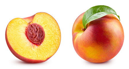 Fresh organic peach isolated - obrazy, fototapety, plakaty