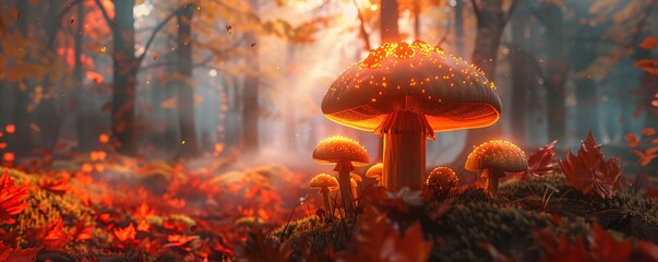 Fantasy Forest A Glowing Mushroom Adventure Generative AI - obrazy, fototapety, plakaty