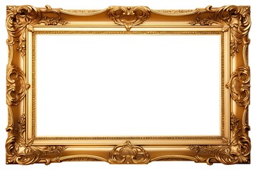 Large Gilded Frame Isolated on White. Retro Style Golden Frame Adorned with Intricate Details and Aged Patina