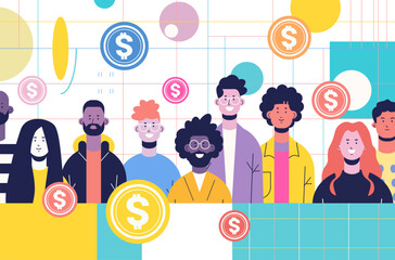 businesspeople group with dollar coins financial banking wealth fintech business investment money global payment concept