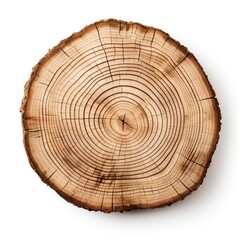 Organic Tree Wood Surface Slice. Concentric Grain Lines on Brown Timber Cut Isolated on White Background