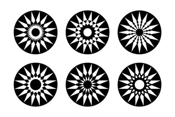 Abstract Decorative Stars Icons. Circle Design Elements. Radial Patterns Set.