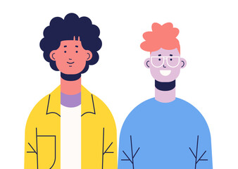 couple in casual clothes standing together young men portrait horizontal