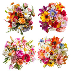 Vibrant Bouquet of Mixed Flowers, Transparent Background