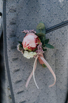 Close up on an ornament boutonniere or buttonhole posy