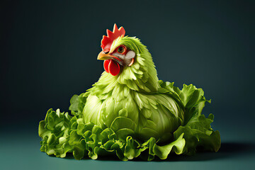Vegetarian or vegan chicken, chick made out of lettuce, World Vegan Day or Vegetarian Week concept. profile view