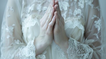 Praying for the New Moon A White Lace Dress and Flowered Hands Generative AI