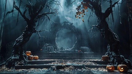 Halloween Night at the Haunted Forest Generative AI - obrazy, fototapety, plakaty