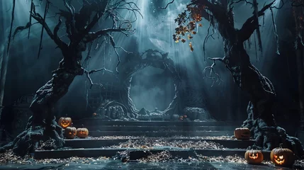 Fotobehang Halloween Night at the Haunted Forest Generative AI © Satyam