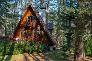 Fototapeta na wymiar Wooden house in the forest.
