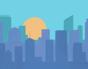 City skyline at sunset illustration