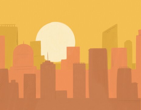 City skyline at sunset illustration
