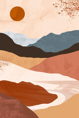 Trendy minimalist abstract landscape illustrations. hand drawn contemporary artistic posters