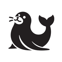  Silhouette and icon  of playful seal isolated on white background