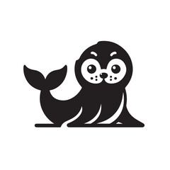  Silhouette and icon  of playful seal isolated on white background