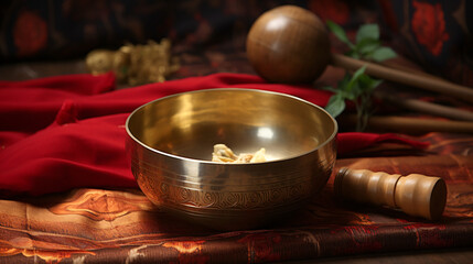 Tibetan singing bowl of water  traditional yoga he
