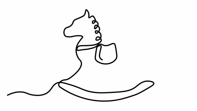 Self drawing animation with one continuous line draw, Abstract children's toy Rocking Horse