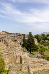 Fototapeta na wymiar General view of ruins of an ancient city destroyed by the eruption of the volcano Vesuvius, Naples, Pompeii, Italy