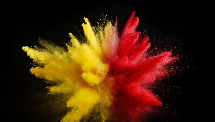 Vibrant Explosions: Red and Yellow Holi Powder Splashes on Black Canvas"