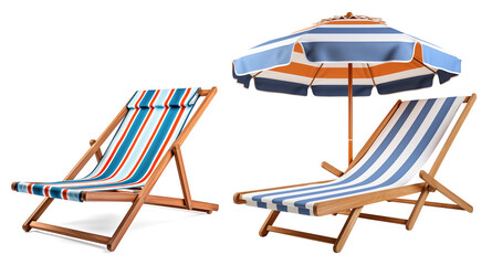 Striped Beach Chairs with Sun Umbrella