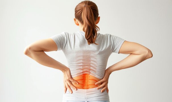 photograph of a female with back pain
