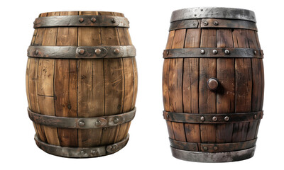 Obraz premium Old wooden brown barrel, isolated or white background