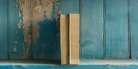 A single book standing upright on a shelf, leaving space for a literary quote or book promotion.