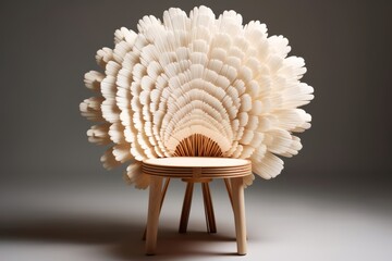 
Photo of a unique chair with the backrest and seat made of large badminton shuttlecocks, creating a distinctive design and comfort