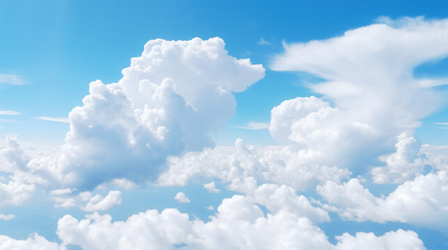 White fluffy clouds on blue sky. Soft touch
