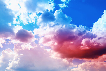 Multicolored sky background. High clouds in the summer sky. Meteorological observations of the sky.