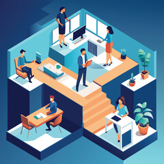 isometric view of people working in the office