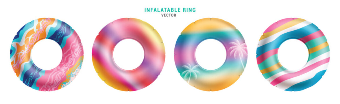 Summer inflatable ring vector set design. Summer floaters colorful round buoy for tropical season swimming elements collection. Vector illustration summer inflatable ring set. 
