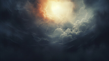 White sun in marbled moody sky clouds of light and