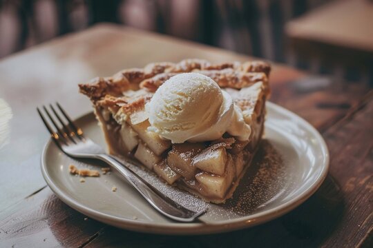 Creamy Apple Pie with a Scoop of Ice Cream A Delicious Treat for a Warm Summer Night Generative AI