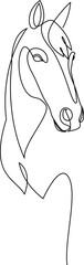 Continuous line drawing of horse animal. Horse for logo, card, banner or poster. Vector illustration.