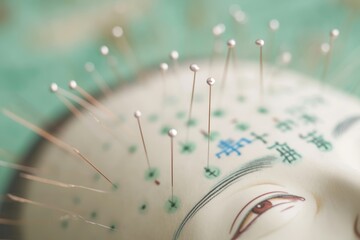 
Traditional Chinese medicine acupuncture therapy session with meridian points highlighted