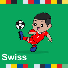 Vector Design of Children Wearing National Jersey Football Team. Swiss Children Play Football.