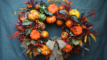 Fall Flavors A Pumpkin-Filled Wreath for the Season Generative AI