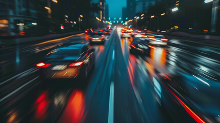 cars moving at high speed on road in night time, motion blur effect