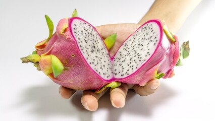 Radiant Dragon's Kiss: A Mesmeric Dance of Succulence, Reveling in the Luscious Tapestry of Exotic Pitahaya, Nature's Jewel Unveiled in Every Juicy Blossom - obrazy, fototapety, plakaty