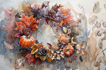 Autumn Leaves and Pumpkins A Seasonal Blend of Nature's Beauty and Harvest Festivities Generative AI