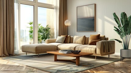 Living room interior design with sofa and furniture