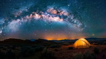 Camping under the stars in Utah, with a clear view of the Milky Way arching over the desert...