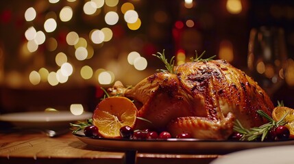 Holiday Roasted Chicken with Orange and Cherry Garnish Generative AI