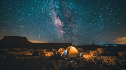 Camping under the stars in Utah, with a clear view of the Milky Way arching over the desert landscape