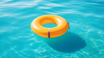 Yellow inflatable ring on turquoise blue sea water