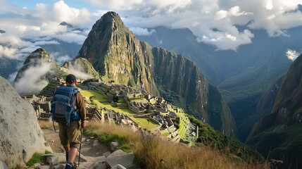 Hiking the Inca Trail to Machu Picchu, with stunning views of the Andes and the ancient city...