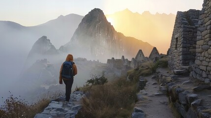 Hiking the Inca Trail to Machu Picchu, with stunning views of the Andes and the ancient city emerging at sunrise