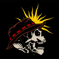 vector illustration artwork of skeleton skull head use bucket hat
