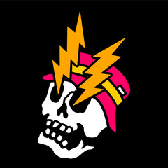 vector illustration of skeleton skull screaming lightning and eyes shot out lightning
